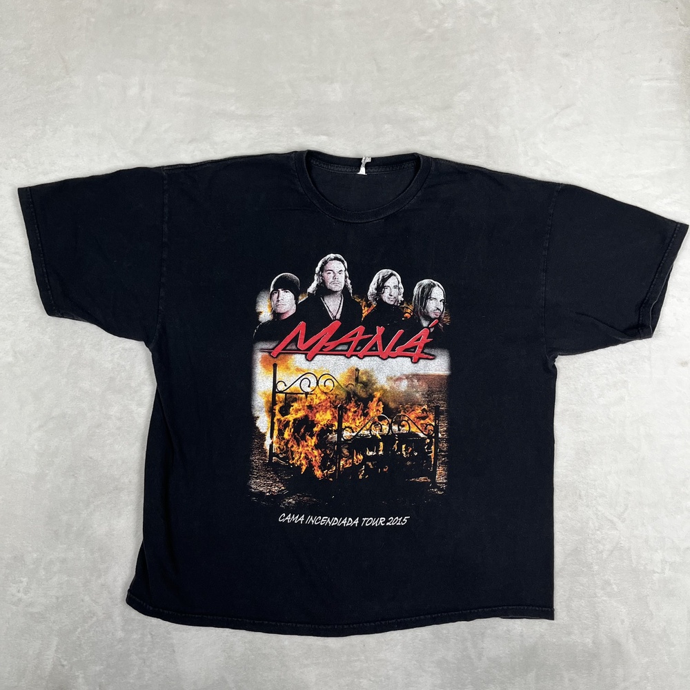 Mana Cama Incendiada Tour 2015 T-Shirt Mens XL Black Concert Latin Rock Band Tee